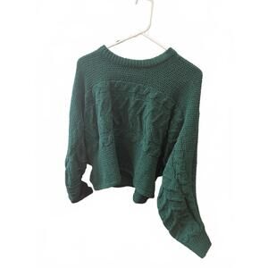 Planet Gold Green Cable Knit Sweater XL Dark Green Cropped